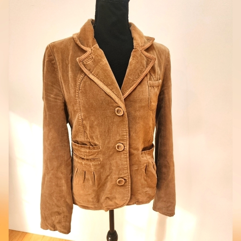 Vintage Y2K Cambridge Tan Velvet Floral Embroidered Jacket